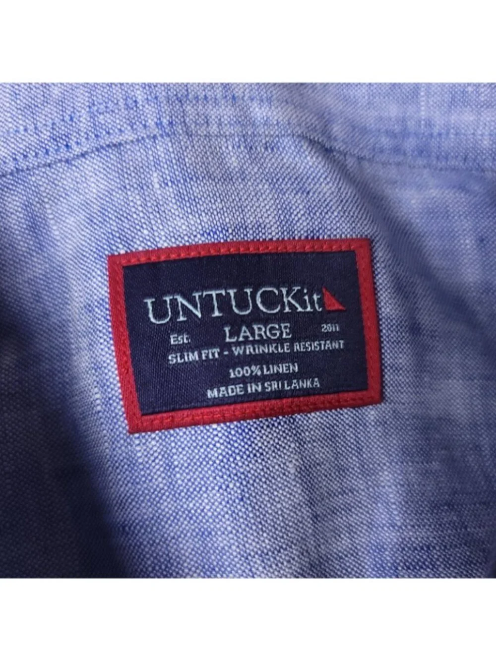 UNTUCKit Santo Linen Shirt Mens L Large Slim Blue Button Long Sleeve
